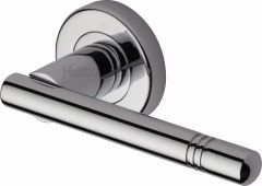 V2100-PC Heritage Brass Door Handle Lever Latch on Round Rose Alicia Design Polished Chrome Finish