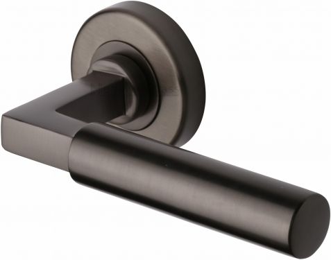 Click Here To Enlarge This Photo Of V2259-MB Heritage Brass Door Handle Lever on Rose Bauhaus Design Matt Bronze Finish