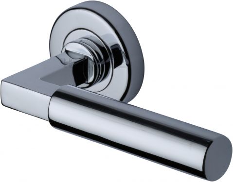 Click Here To Enlarge This Photo Of V2259-PC Heritage Brass Door Handle Lever on Rose Bauhaus Design Polished Chrome Finish
