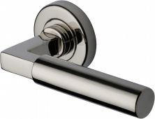 V2259-PNF Heritage Brass Door Handle Lever on Rose Bauhaus Design Polished Nickel Finish