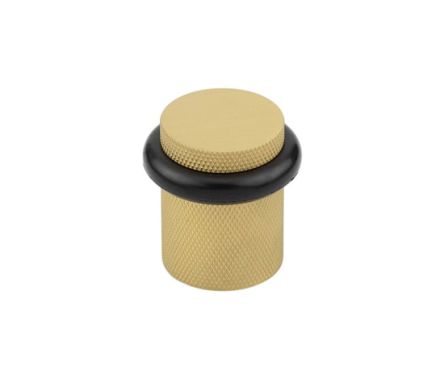 Click Here To Enlarge This Photo Of BUR964SB Frelan Hardware Burlington Knurled Floor Mounted Door Stop 40mm Dia Satin Brass