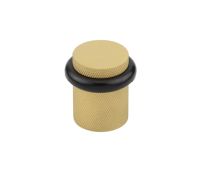 BUR964SB Frelan Hardware Burlington Knurled Floor Mounted Door Stop 40mm Dia Satin Brass