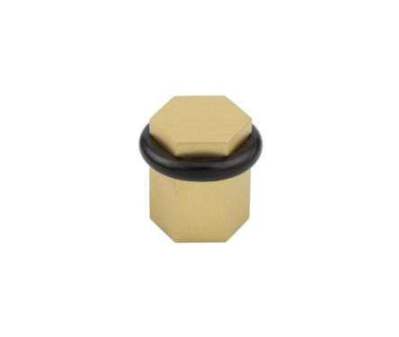 Click Here To Enlarge This Photo Of BUR965SB Frelan Hardware Burlington Hexagonal Floor Mounted Door Stop 40mm Dia Satin Brass