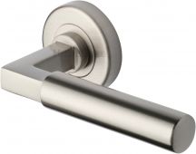 V2259-SN Heritage Brass Door Handle Lever on Rose Bauhaus Design Satin Nickel Finish