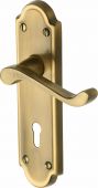 V300-AT Heritage Brass Door Handle Lever Lock Meridian Design Antique Brass Finish