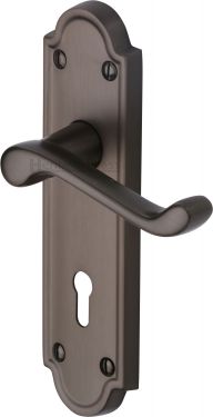 Click Here To Enlarge This Photo Of V300-MB Heritage Brass Door Handle Lever Lock Meridian Design Matt Bronze Finish