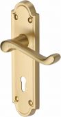 V300-SB Heritage Brass Door Handle Lever Lock Meridian Design Satin Brass Finish