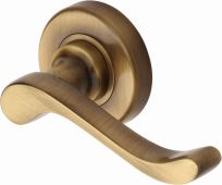 V3010-AT Heritage Brass Door Handle Lever Latch on 53mm Round Rose Bedford Design Antique Brass Finish