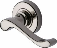 V3010-PNF Heritage Brass Door Handle Lever Latch on 53mm Round Rose Bedford Design Polished Nickel Finish