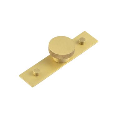 Click Here To Enlarge This Photo Of HOX-140SB-5090SB Frelan Hardware Hoxton Wenlock Cupboard Knob 40mm on Plain Backplate Satin Brass