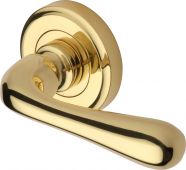 V3020-PB Heritage Brass Door Handle Lever Latch on Round Rose Charlbury Design Polished Brass Finish