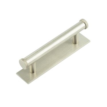 Click Here To Enlarge This Photo Of HOX-150SN-5050SN Frelan Hardware Hoxton Wenlock Cabinet Handle 96mm on Plain Backplate Satin Nickel