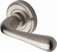 V3020-SN Heritage Brass Door Handle Lever Latch on Round Rose Charlbury Design Satin Nickel Finish