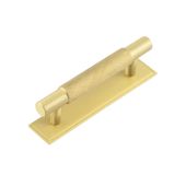 HOX-2050SB-6050SB Frelan Hardware Hoxton Taplow Cabinet Handle 96mm on Stepped Backplate Satin Brass