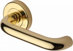 V3090-PB Heritage Brass Door Handle Lever Latch on Round Rose Harmony Design Polished Brass Finish