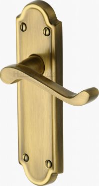 Click Here To Enlarge This Photo Of V313-AT Heritage Brass Door Handle Lever Latch Meridian Design Antique Brass Finish