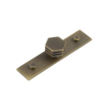Click Here To Enlarge This Photo Of HOX-330AB-5090AB Frelan Hardware Hoxton Nile Cupboard Knob 30mm on Plain Backplate Antique Brass