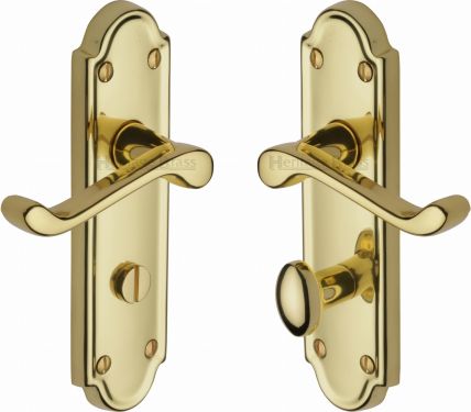 Click Here To Enlarge This Photo Of V330-PB Heritage Brass Door Handle For Bathroom Meridian Design Polished Brass Finish