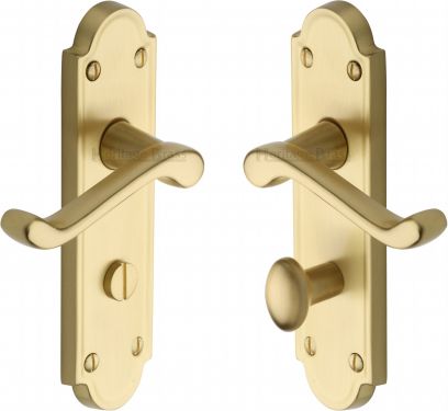 Click Here To Enlarge This Photo Of V330-SB Heritage Brass Door Handle Bathroom Set Meridian Design Satin Brass Finish