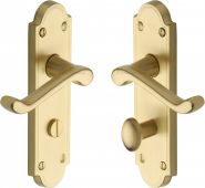 V330-SB Heritage Brass Door Handle Bathroom Set Meridian Design Satin Brass Finish