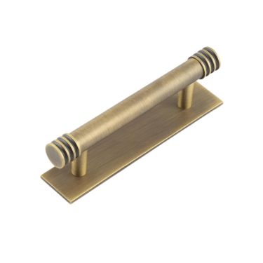 Click Here To Enlarge This Photo Of HOX-450AB-5050AB Frelan Hardware Hoxton Sturt Cabinet Handle 96mm on Plain Backplate Backplate Antique Brass