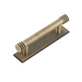 HOX-450AB-6050AB Frelan Hardware Hoxton Sturt Cabinet Handle 96mm on Stepped Backplate Backplate Antique Brass