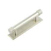 HOX-450SN-6050SN Frelan Hardware Hoxton Sturt Cabinet Handle 96mm on Stepped Backplate Backplate Satin Nickel
