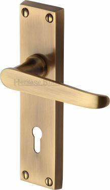 Click Here To Enlarge This Photo Of V3900-AT Heritage Brass Door Handle Lever Lock Victoria Design Antique Brass Finish