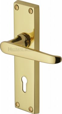 Click Here To Enlarge This Photo Of V3900-PB Heritage Brass Door Handle Lever Lock Victoria Design Polished Brass Finish