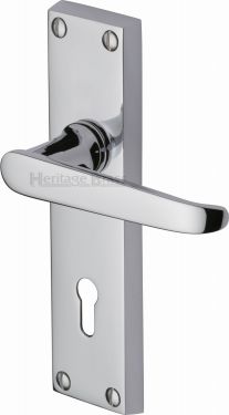 Click Here To Enlarge This Photo Of V3900-PC Heritage Brass Door Handle Lever Lock Victoria Design Polished Chrome Finish