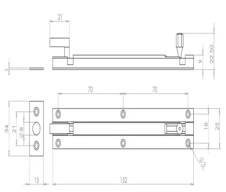 Click Here To Enlarge This Photo Of J1002DF Frelan Hardware Jedo Brass Necked Barrel Bolt 150x25mm Satin Chrome