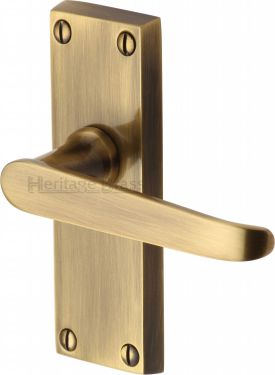 Click Here To Enlarge This Photo Of V3910-AT Heritage Brass Door Handle Lever Latch Victoria Short Design Antique Brass Finish