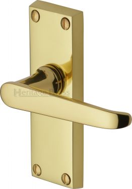 Click Here To Enlarge This Photo Of V3910-PB Heritage Brass Door Handle Lever Latch Victoria Short Design Polished Brass Finish