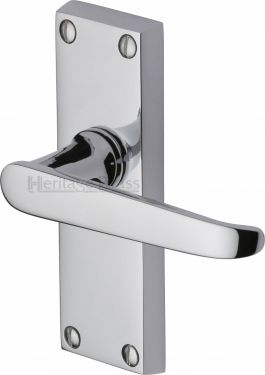 Click Here To Enlarge This Photo Of V3910-PC Heritage Brass Door Handle Lever Latch Victoria Short Design Polished Chrome Finish