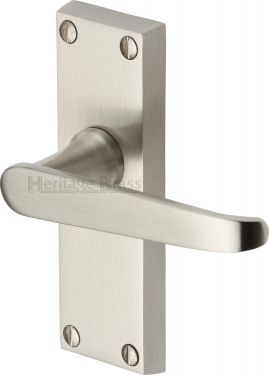 Click Here To Enlarge This Photo Of V3910-SN Heritage Brass Door Handle Lever Latch Victoria Short Design Satin Nickel Finish
