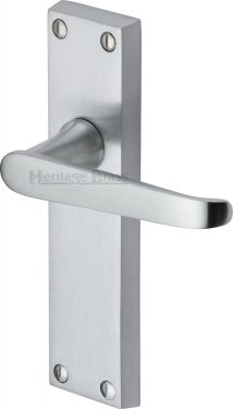 Click Here To Enlarge This Photo Of V3913-SC Heritage Brass Door Handle Lever Latch Victoria Design Satin Chrome Finish