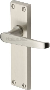 Click Here To Enlarge This Photo Of V3913-SN Heritage Brass Door Handle Lever Latch Victoria Design Satin Nickel Finish