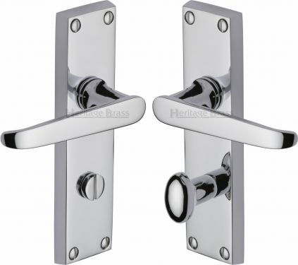 Click Here To Enlarge This Photo Of V3930-PC Heritage Brass Door Handle For Bathroom Victoria Design Polished Chrome Finish
