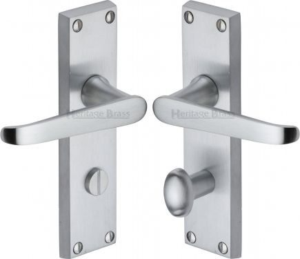 Click Here To Enlarge This Photo Of V3930-SC Heritage Brass Door Handle For Bathroom Victoria Design Satin Chrome Finish