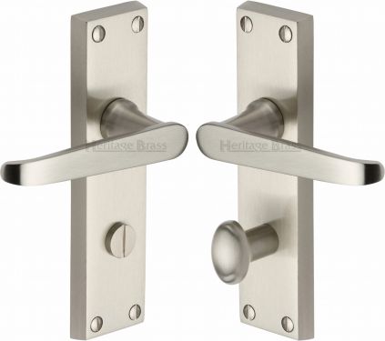 Click Here To Enlarge This Photo Of V3930-SN Heritage Brass Door Handle For Bathroom Victoria Design Satin Nickel Finish