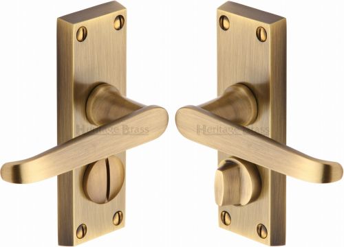 Click Here To Enlarge This Photo Of V3935-AT Heritage Brass Door Handle For Privacy Set Victoria Short Design Antique Brass Finish