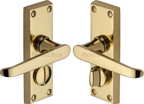 Click Here To Enlarge This Photo Of V3935-PB Heritage Brass Door Handle For Privacy Set Victoria Short Design Polished Brass Finish
