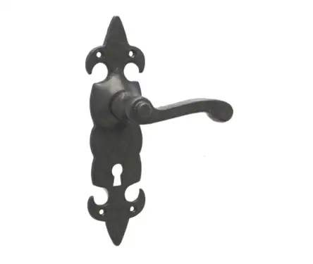 Click Here To Enlarge This Photo Of JAB83 Frelan Hardware Jedo Black Antique Fleur De Lys Suite Door Handles on Lockplate