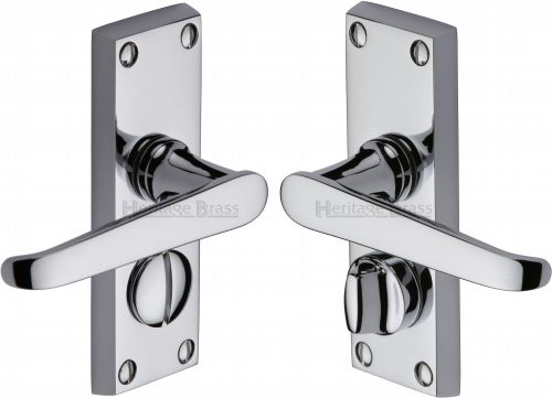 Click Here To Enlarge This Photo Of V3935-PC Heritage Brass Door Handle For Privacy Set Victoria Short Design Polished Chrome Finish