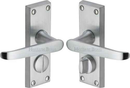 Click Here To Enlarge This Photo Of V3935-SC Heritage Brass Door Handle For Privacy Set Victoria Short Design Satin Chrome Finish