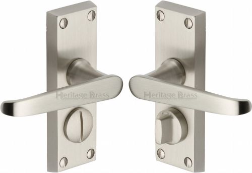 Click Here To Enlarge This Photo Of V3935-SN Heritage Brass Door Handle For Privacy Set Victoria Short Design Satin Nickel Finish
