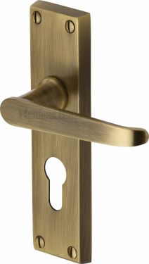 Click Here To Enlarge This Photo Of V3948-AT Heritage Brass Door Handle For Euro Profile Plate Victoria Design Antique Brass Finish