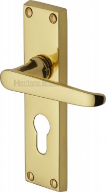 Click Here To Enlarge This Photo Of V3948-PB Heritage Brass Door Handle For Euro Profile Plate Victoria Design Polished Brass Finish