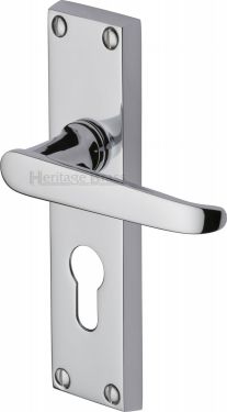 Click Here To Enlarge This Photo Of V3948-PC Heritage Brass Door Handle For Euro Profile Plate Victoria Design Polished Chrome Finish