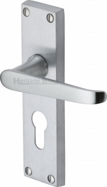 Click Here To Enlarge This Photo Of V3948-SC Heritage Brass Door Handle For Euro Profile Plate Victoria Design Satin Chrome Finish